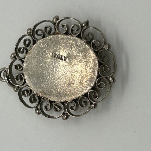 Vintage Italian Micro Mosaic Oval Pendant With Filigree Detailing Floral Design - Picture 6 of 14